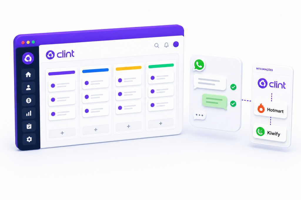 Comparativo visual de CRMs para infoprodutores: Clint, RD Station, Kommo e Pipedrive — custo-benefício com WhatsApp Business API em 2026